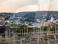 Several Overhead Lines Near A Large German Railway Station