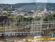Several Overhead Lines Near A Large German Railway Station