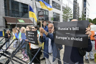 Ukrainians protest outside EU Council Brussels 2025