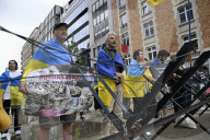 Ukrainians protest outside EU Council Brussels 2025