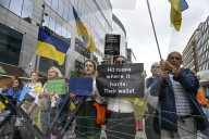 Ukrainians protest outside EU Council Brussels 2025