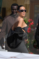 Kim, Khloe and Kris Jenner greeted by fellow guests as they arrive by boat at The Gritti Palace for Bezos wedding