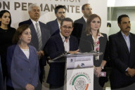 Senator Ricardo Anaya Holds Briefing Conference At Mexican Senate 