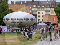 Futuro House In Front Of The Pinakothek Der Moderne In Munich