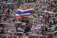 Protesters Calling Thai Prime Minister To Resign In Bangkok.