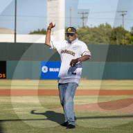 Dusty Baker Throws The Ceremonial First Pitch At Bryant Park In Marysville Calif