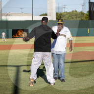 Dusty Baker Throws The Ceremonial First Pitch At Bryant Park In Marysville Calif
