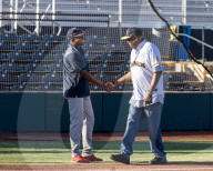 Dusty Baker Throws The Ceremonial First Pitch At Bryant Park In Marysville Calif