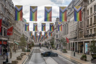 Pride Flags Regent Street in London, UK.