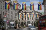 Pride Flags Regent Street in London, UK.