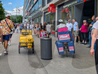 Bicycle Courier Drives On Pedestrian Walkway - Bicycle Lane Is Blocked