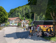 Brazilian Youth Tourist Group With Travel Buses Near Hoellentalklamm Entrance