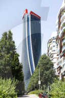 The Collapse Of The Generali Sign On The Hadid Tower, Home Of The Insurance Company, Collapsed On The Roof Of A Skyscraper 192 Meters High In The CityLife District In Milan