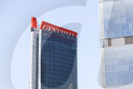 The Collapse Of The Generali Sign On The Hadid Tower, Home Of The Insurance Company, Collapsed On The Roof Of A Skyscraper 192 Meters High In The CityLife District In Milan
