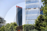 The Collapse Of The Generali Sign On The Hadid Tower, Home Of The Insurance Company, Collapsed On The Roof Of A Skyscraper 192 Meters High In The CityLife District In Milan