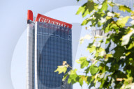 The Collapse Of The Generali Sign On The Hadid Tower, Home Of The Insurance Company, Collapsed On The Roof Of A Skyscraper 192 Meters High In The CityLife District In Milan