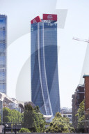 The Collapse Of The Generali Sign On The Hadid Tower, Home Of The Insurance Company, Collapsed On The Roof Of A Skyscraper 192 Meters High In The CityLife District In Milan