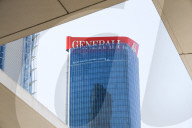 The Collapse Of The Generali Sign On The Hadid Tower, Home Of The Insurance Company, Collapsed On The Roof Of A Skyscraper 192 Meters High In The CityLife District In Milan