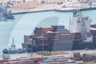 The Container Ship Zim Luanda Leaves The Port Of Barcelona.