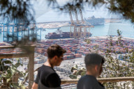 The Container Ship Zim Luanda Leaves The Port Of Barcelona.
