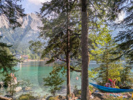 People In Summer At Bavarian Lake Eibsee