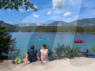 People In Summer At Bavarian Lake Eibsee