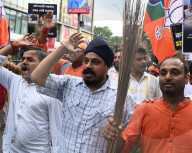 BJP  Protest Against Gang Rape In Kolkata, India