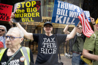 Protesters Denounce Trump's "One Big, Beautiful Bill" In Front Of Trump Tower 