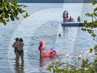 Floating Bathing Platform With Swimmers