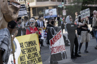 Out Side The White House Were A Crowd Of Protesters Gathered Out Side Protesting  Trump Meeting With Minister Of Israel Is Benjamin Netanyahu 
