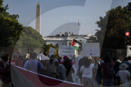 Out Side The White House Were A Crowd Of Protesters Gathered Out Side Protesting  Trump Meeting With Minister Of Israel Is Benjamin Netanyahu 