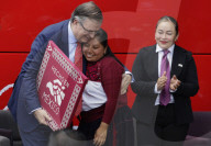 Marcelo Ebrard, Secretary Of Economy, Presents The "Made In Mexico" Badge To Mobility ADO