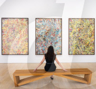 Cosmic Carpark Paintings by Ed Sheeran being sold to raise funds for the Ed Sheeran Foundation, a UK-wide initiative aimed at providing inclusive, high-quality music education for every child at the HENI Gallery,  London, Great Britain 
Press view 
10th