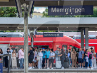 Travelers Waiting At German Railway Station Memmingen