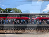 Travelers Waiting At German Railway Station Memmingen