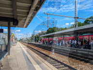 Travelers Waiting At German Railway Station Memmingen