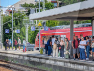 Travelers Waiting At German Railway Station Memmingen
