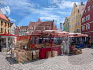 Weekly Market In A Historic German Town Centre