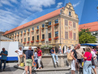 Weekly Market In A Historic German Town Centre
