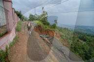 First Day Of School Passing Landslide-affected Road In Jatigede, Indonesia
