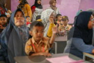 First Day Of School Passing Landslide-affected Road In Jatigede, Indonesia