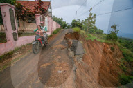 First Day Of School Passing Landslide-affected Road In Jatigede, Indonesia