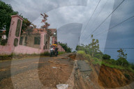 First Day Of School Passing Landslide-affected Road In Jatigede, Indonesia