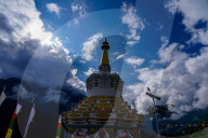 Buddhist Chorten At Dhunche Bazaar, Rasuwa, Nepal