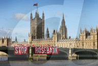 'Stop Rosebank' Protest Banner Drop In London