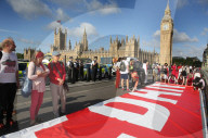 'Stop Rosebank' Protest Banner Drop In London