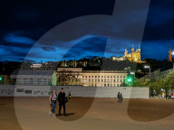Illuminated Basilica Of Notre-Dame De Fourviere On Fourviere Hill In Lyon