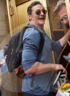 Hugh Jackman Spotted By Midtown Crowd Wearing Cycle Helmet In New York City - 18 Jul 2025