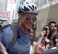 Hugh Jackman Spotted By Midtown Crowd Wearing Cycle Helmet In New York City - 18 Jul 2025
