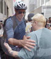 Hugh Jackman Spotted By Midtown Crowd Wearing Cycle Helmet In New York City - 18 Jul 2025